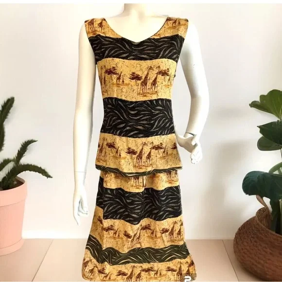 Giraffe Skirt Set S Skirt M Blouse Safari Jungle Vintage Intriguing Threads VGC - Picture 1 of 13